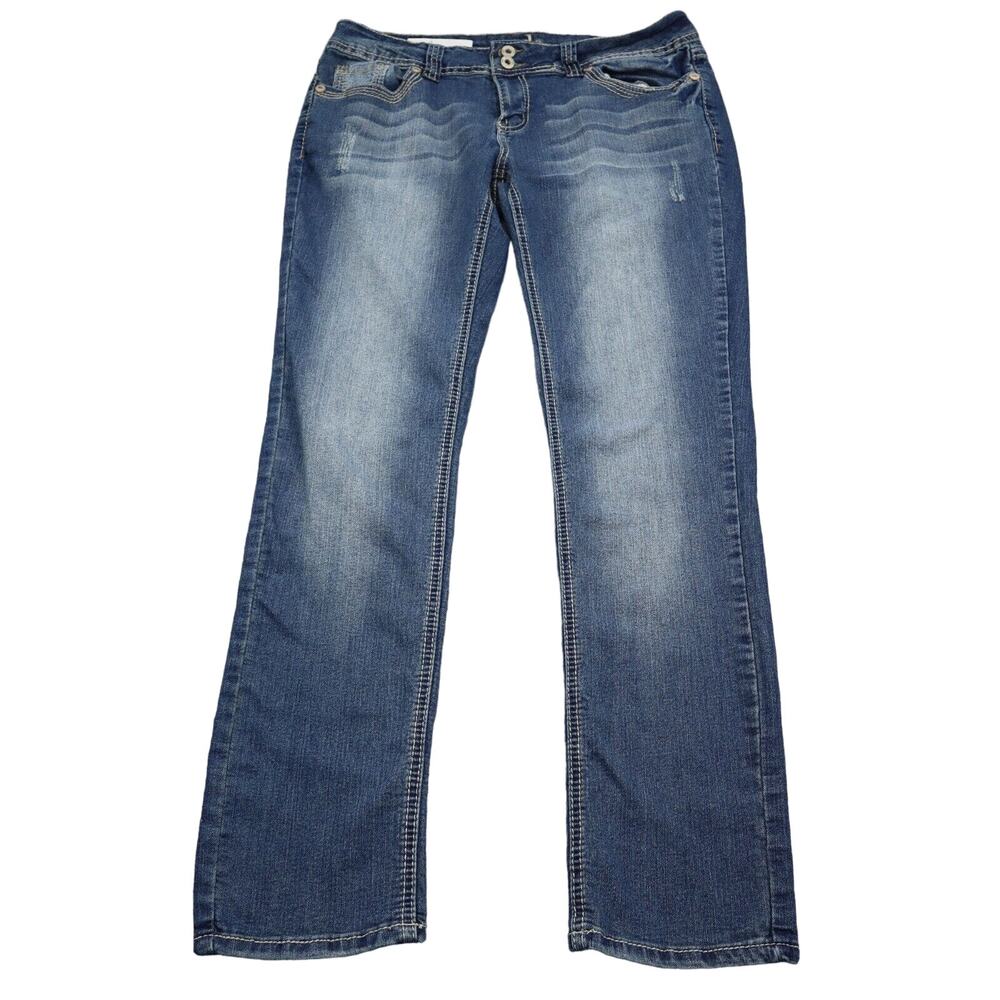 Jade Jeans Pants Womens 14 Blue Denim Flat Front Mid Rise Straight Pockets